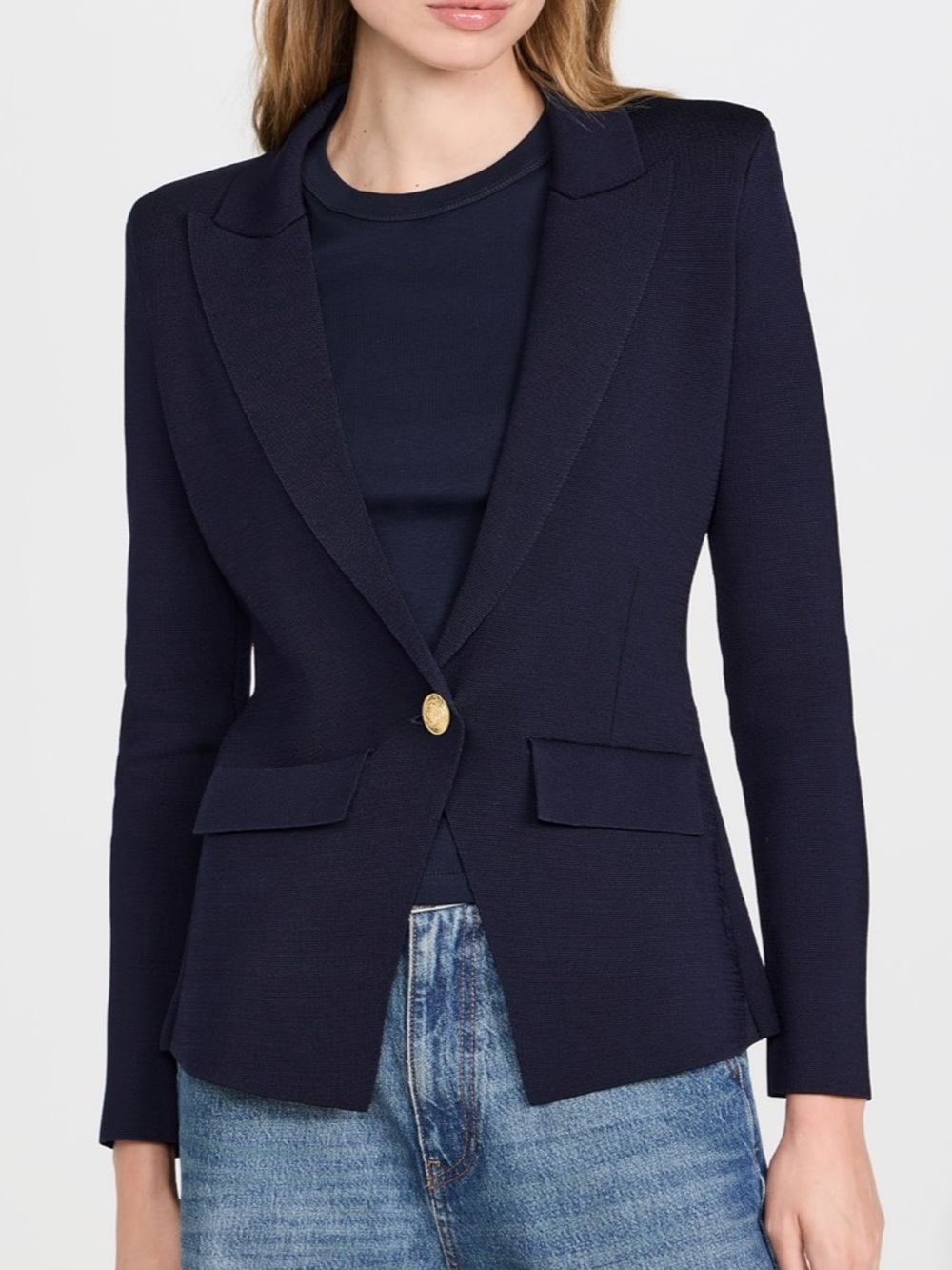 NWT L'AGENCE Chamberlain Knit Blazer Midnight Navy Blue Gold M